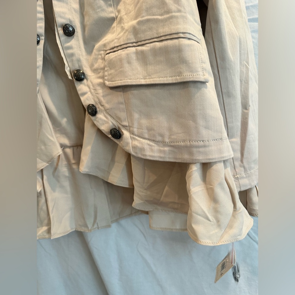 Free People Beige Ruffle Hem military jacket - Picture 3 of 6